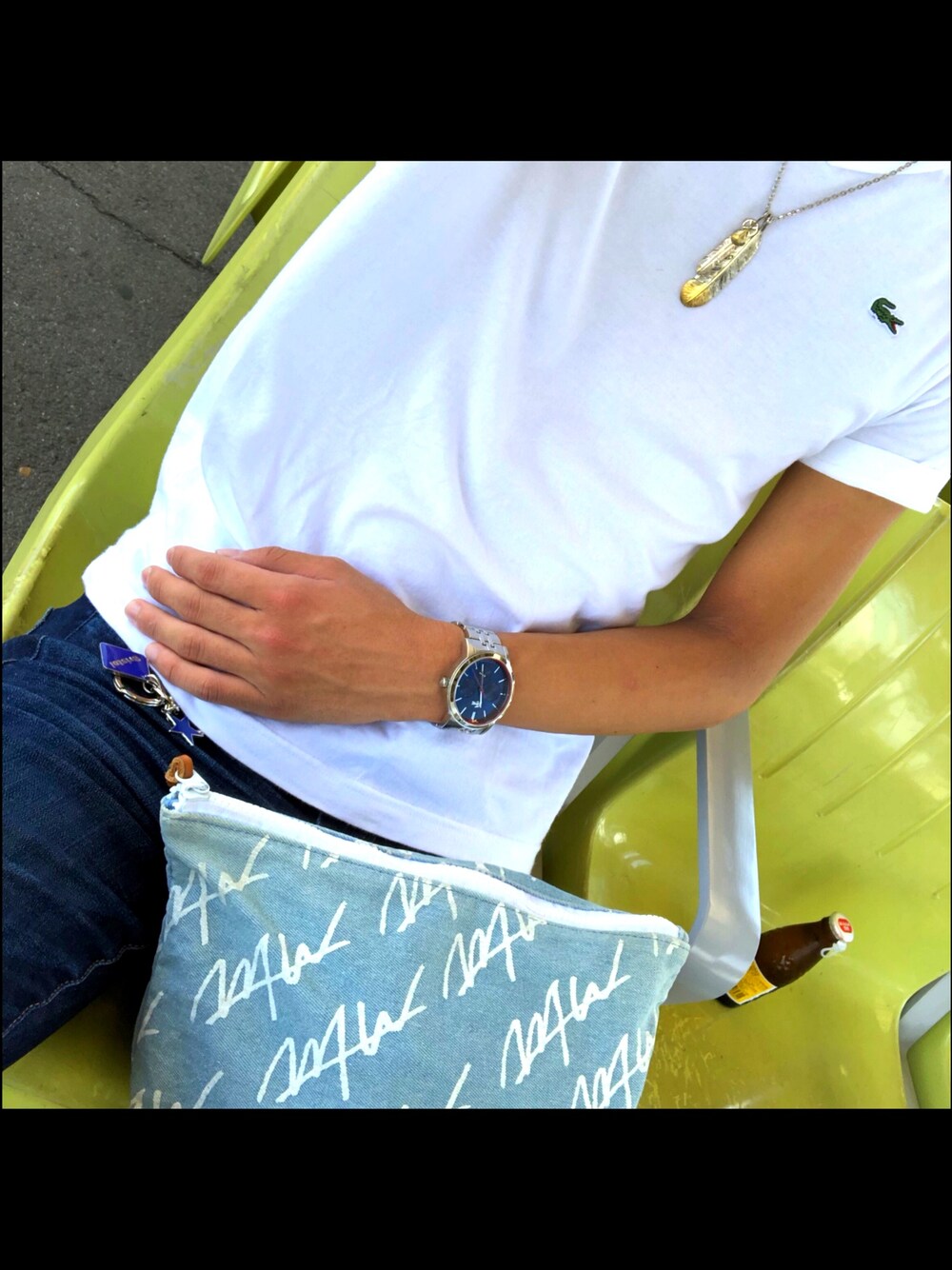 「wtw、LACOSTE、アメリカンイーグル、FCRB、いいね、save、フォローお願いします🤑、夏コーデ、summer」｜「LACOSTEの【LACOSTE】ワンポイントVネックTシャツ（Tシャツ/カットソー、ホワイト系）」を使った、KKさん（メンズ・174cm）の夏コーディネートの1枚目の写真