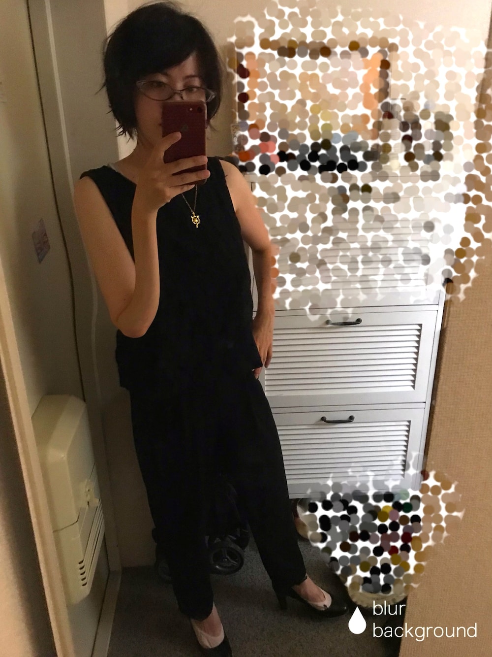 「ユニクロ、ユニクロコーデ、UNIQLO、オールブラック、オールインワン、オールユニクロ、低身長、今日のコーデ、今日の服」｜「UNIQLOのアイテム（つなぎ/オールインワン、ブラック系）」を使った、たまちさん（レディース・152cm）の夏コーディネートの1枚目の写真