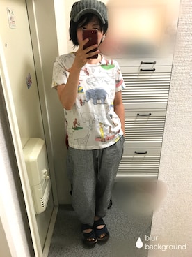 「グラニフTシャツ」｜たまちさん（レディース・153cm）の夏コーディネート