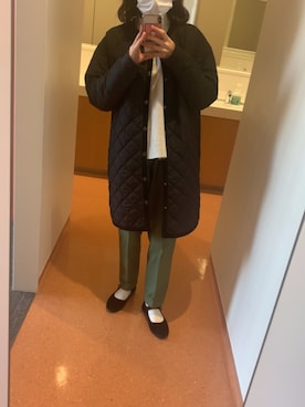 「白ニット」｜「アイテム（ノーカラーコート）」を使った、白菜さん（レディース・161cm）の冬コーディネート