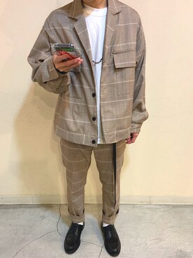 「HARE（ハレ）のグレンチェックデザインブルゾン(HARE)（ブルゾン、ベージュ系）」を使った、Mar_c_さん（メンズ・170cm）の夏コーディネート
