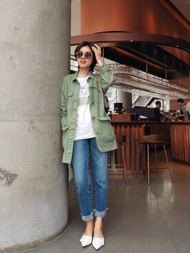 「MONKI（モンキ）のアイテム（ミリタリージャケット）」を使った、丝摩木易さん（レディース・157cm）の春コーディネート
