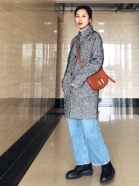 「MONKI（モンキ）のアイテム（ノーカラージャケット）」を使った、丝摩木易さん（レディース・157cm）の冬コーディネート