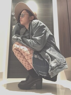 「網タイツ×デニム」｜hamiさん（レディース・159cm）の春コーディネート