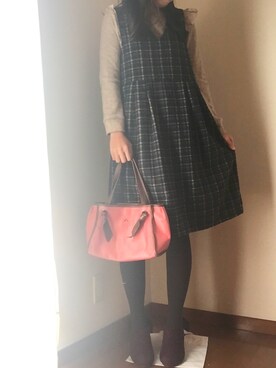 「POU DOU DOU（プードゥドゥ）のアイテム（ブーティ）」を使った、mknさん（レディース・164cm）の冬コーディネート