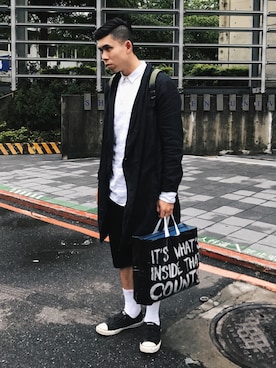 「H&M（エイチ・アンド・エム）のアイテム（ジャケット/アウター）」を使った、Lil Pさん（メンズ・179cm・20代）の夏コーディネート