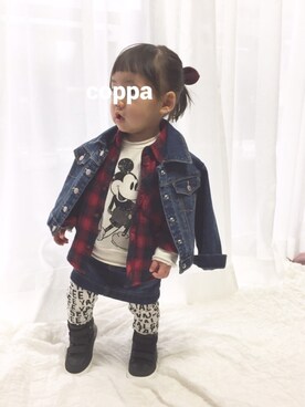 「OLD NAVY（オールドネイビー）のアイテム（デニムジャケット、ブルー系）」を使った、copparunさん（キッズ）の冬コーディネート