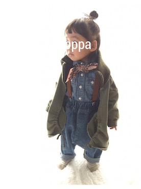 「OSHKOSH（オシュコシュ）のアイテム（シャツ/ブラウス、ブルー系）」を使った、copparunさん（キッズ）の冬コーディネート