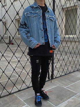 「OFF-WHITE」｜「アイテム（デニムジャケット）」を使った、_330fさん（メンズ・177cm）の春コーディネート