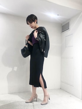 「秋のカフェオレコーデ」｜「アイテム（ライダースジャケット）」を使った、Risako Iidaさん（レディース・169cm）の秋コーディネート