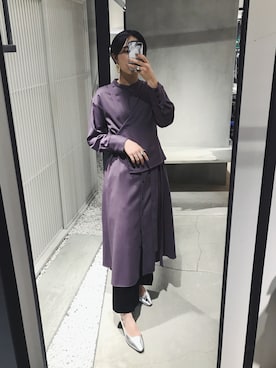 「パープル×黒」｜「アイテム（ワンピース/ドレス）」を使った、Risako Iidaさん（レディース・169cm）の冬コーディネート