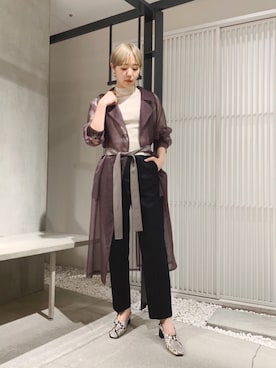 「オーガンジー」｜「アイテム（トレンチコート）」を使った、Risako Iidaさん（レディース・169cm）の春コーディネート
