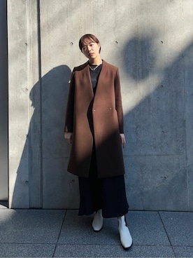 UNITED TOKYO ノーカラーコート ダークブラウン UNITED TOKYOのノーカラーコート（ブラウン系）を使ったレディース人気