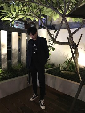 「BALENCIAGA」｜「アイテム（ノーカラージャケット）」を使った、LUさん（メンズ・163cm）の秋コーディネート