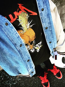 「バンドT」｜「アイテム（スタジャン）」を使った、ryuさん（メンズ・182cm）の秋コーディネート