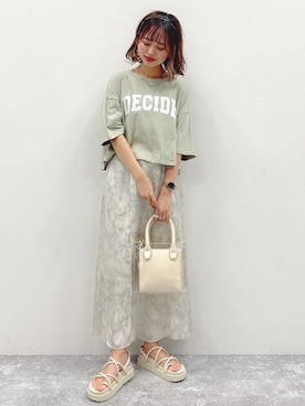 「Heather（ヘザー）のアソートクロップドＴシャツ　948601（Tシャツ/カットソー）」を使った、a i r iさん（レディース・150cm）の春コーディネート