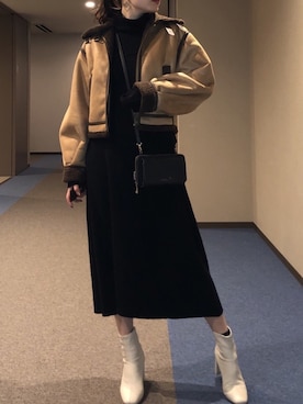 「LOWRYS FARM（ローリーズファーム）のストレッチヒールブーツ　851418（ブーツ）」を使った、u_tanさん（レディース・168cm）の冬コーディネート