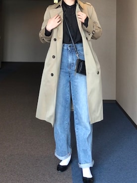 「UNIQLO（ユニクロ）のハイライズワイドストレートジーンズ（デニムパンツ）」を使った、u_tanさん（レディース・168cm）の春コーディネート