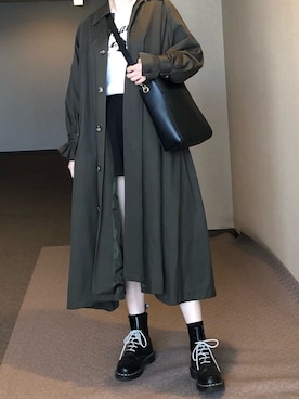 「JEANASIS（ジーナシス）のアイテム（ステンカラーコート）」を使った、u_tanさん（レディース・168cm）の春コーディネート