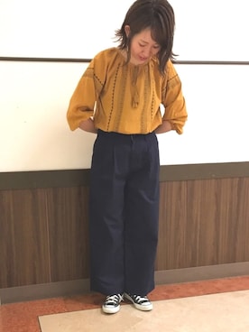 「earth music&ecology（アースミュージックアンドエコロジー）のアイテム（チノパンツ）」を使った、emokiyoさん（レディース・163cm）の夏コーディネート