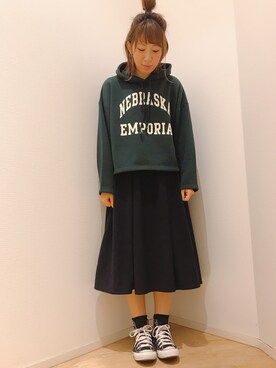 「earth music&ecology（アースミュージックアンドエコロジー）のアイテム（スウェット）」を使った、emokiyoさん（レディース・163cm）の秋コーディネート