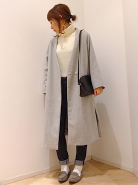 「ソックス」｜「アイテム（ノーカラージャケット）」を使った、emokiyoさん（レディース・163cm）の冬コーディネート
