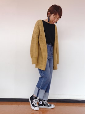 「ざっくりニットカーディガン」｜emokiyoさん（レディース・162cm）の秋コーディネート