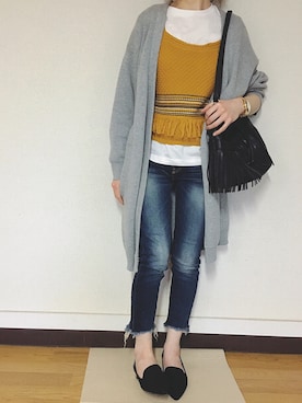 「Ungrid（アングリッド）のインディゴフレイドヘムストスリ（デニムパンツ）」を使った、Anna☪︎⋆｡˚✩さん（レディース・156cm）の春コーディネート