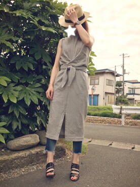 「Ungrid（アングリッド）のフレイドヘムストスリ（デニムパンツ）」を使った、Anna☪︎⋆｡˚✩さん（レディース・156cm）の夏コーディネート