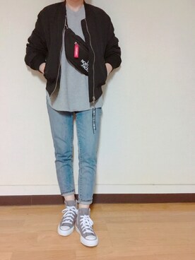 「ZOZO」｜「アイテム（MA-1）」を使った、Anna☪︎⋆｡˚✩さん（レディース・156cm）の秋コーディネート