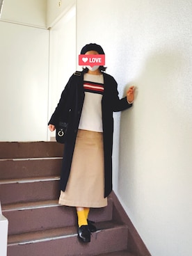 「カラーソックス」｜「アイテム（チェスターコート）」を使った、eee☆さん（レディース・162cm）の冬コーディネート