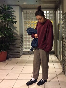 「Hanes」｜「アイテム（スウェット）」を使った、canacさん（レディース・152cm）の冬コーディネート
