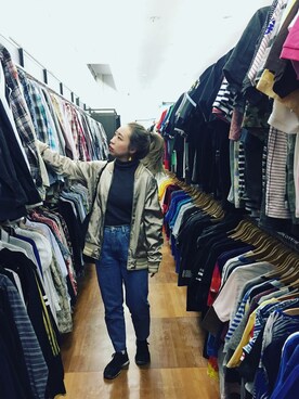 「ハイウエストパンツ」｜「アイテム（ブルゾン）」を使った、canacさん（レディース・152cm）の春コーディネート