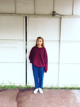 「Hanes」｜「アイテム（スウェット）」を使った、canacさん（レディース・152cm）の春コーディネート
