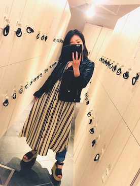 「アイテム（ライダースジャケット）」を使った、MINX河野 沙耶佳さん（レディース・154cm）の夏コーディネート