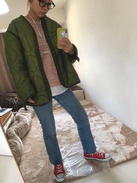 「アイテム（PC・スマホグッズ/家電、ホワイト系）」を使った、カワちゃんさん（レディース・158cm）の春コーディネート