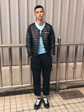 「Champion（チャンピオン）のアイテム（ノーカラージャケット）」を使った、jasonch1uuさん（メンズ・181cm）の冬コーディネート