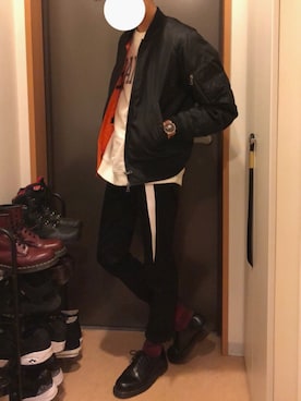 「BEAMS LIGHTS」｜「アイテム（MA-1）」を使った、猫背さんさん（メンズ・173cm）の冬コーディネート