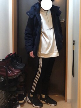 「デサント」｜「アイテム（ダウンジャケット/コート）」を使った、猫背さんさん（メンズ・173cm）の冬コーディネート
