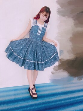 「ブルーワンピース」｜「アイテム（Tシャツ/カットソー）」を使った、桜野羽咲さん（レディース・158cm）の夏コーディネート
