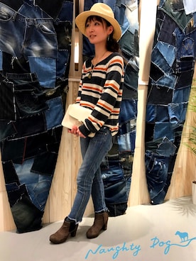 「Naughty dog（ノーティードッグ）のアイテム（ニット/セーター）」を使った、HAJIME ABEさん（レディース・160cm）の冬コーディネート