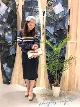 「Naughty dog（ノーティードッグ）のアイテム（ニット/セーター）」を使った、HAJIME ABEさん（レディース・160cm）の冬コーディネート