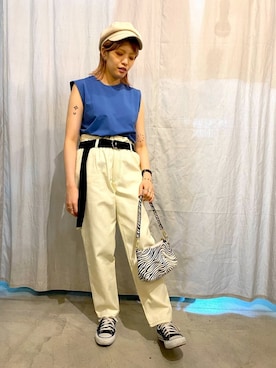 「ハンチング」｜「アイテム（タンクトップ）」を使った、mayuさん（レディース・157cm）の夏コーディネート