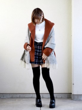 「ニーハイソックス」｜「アイテム（その他アウター）」を使った、海月さん（レディース・153cm）の冬コーディネート