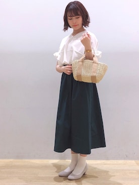 「グリーンスカート」｜おだ🌷さん（レディース・152cm）の春コーディネート