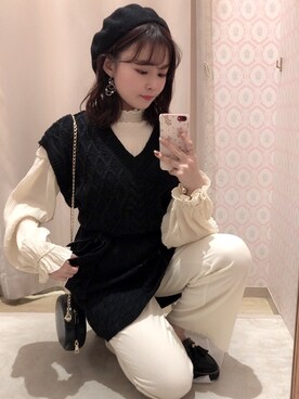 「オリエンタルトラフィック」｜「アイテム（ハンチング/ベレー帽）」を使った、おだ🌷さん（レディース・152cm）の冬コーディネート