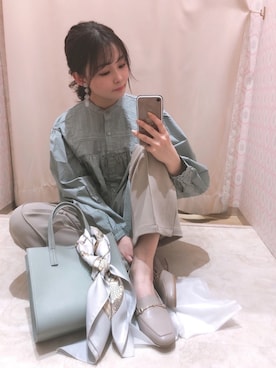 「earth music&ecology（アースミュージックアンドエコロジー）のマリン柄スカーフ＊（ストール/ショール）」を使った、おだ🌷さん（レディース・152cm）の春コーディネート