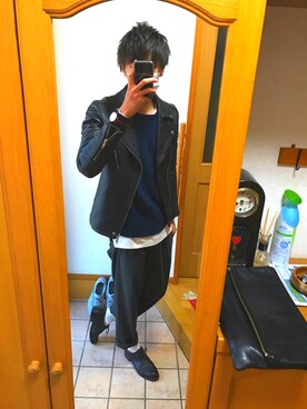 「ダニエルウェリントン」｜「アイテム（ライダースジャケット）」を使った、utaさん（メンズ・183cm）の冬コーディネート