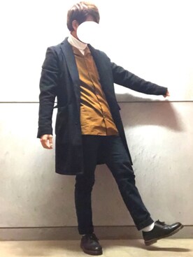 「improves（インプローブス）のアイテム（チェスターコート）」を使った、こーせさん（メンズ・174cm）の秋コーディネート