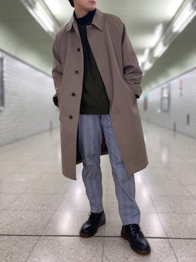「アイテム（ステンカラーコート）」を使った、こーせさん（メンズ・174cm・20代）の冬コーディネート